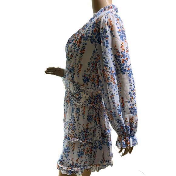 Xicks Floral V-Neck Ruffled Long Sleeve Mini Dress Missing Button Size Large - Picture 12 of 16